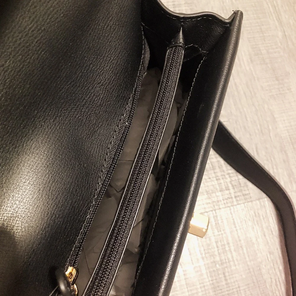 Michael Kors Black Leather Top-Handle Satchel with Gold Hardware